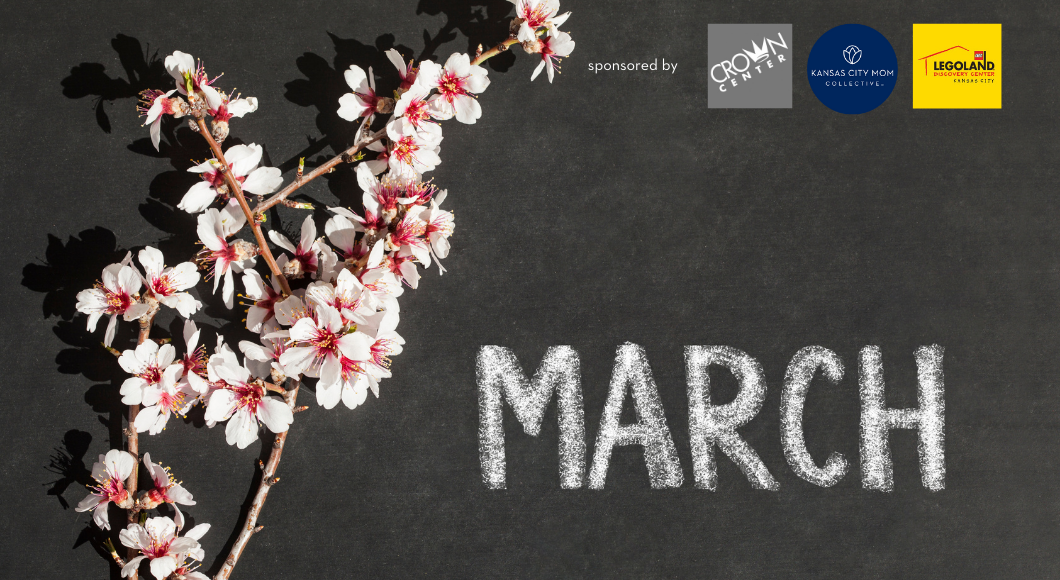 March words on chalkboard with flowers
