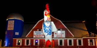 large rooster outside a building in Branson, Missouri