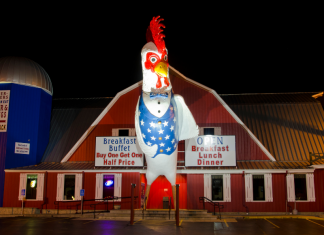 large rooster outside a building in Branson, Missouri