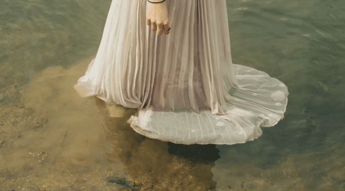 wedding dress in water