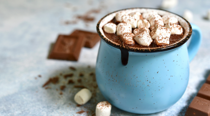 pic of mug full of hot chocolate topped with marshmellows