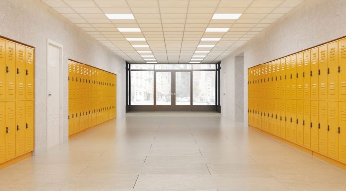 middle school hallway with lockers