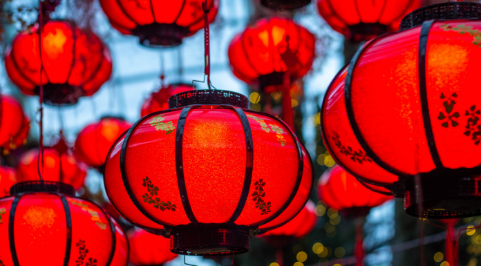 red Chinese lanterns hanging for Lunar New Year